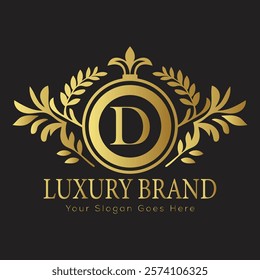 Luxury Laurel Wreath Letter D Logo Design Highlighting Elegance and Opulence in Brand Identity
