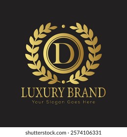 Luxury Laurel Wreath Letter D Logo Design Highlighting Elegance and Opulence in Brand Identity
