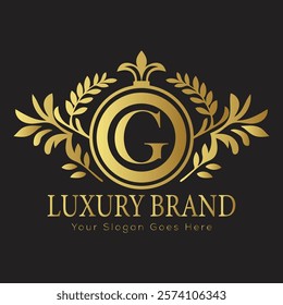 Luxury Laurel Wreath Letter G Logo Design in a Stylish Gold Finish for High-End Brand Identity
