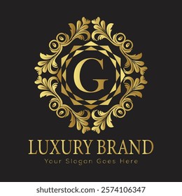 Luxury Laurel Wreath Letter G Logo Design in a Stylish Gold Finish for High-End Brand Identity
