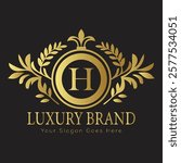 Luxury Laurel Wreath Letter H Logo Design Showcasing Elegant Gold Accents for Sophisticated Branding
