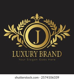 Luxury Laurel Wreath Letter J Logo Design Embellished with Gold for Refined and Elite Brand Identity
