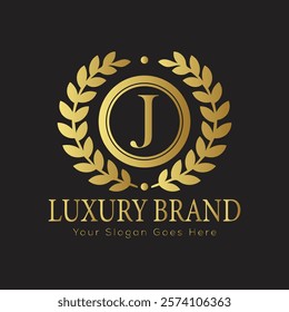 Luxury Laurel Wreath Letter J Logo Design Embellished with Gold for Refined and Elite Brand Identity
