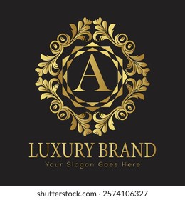 Luxury Laurel Wreath Letter A Logo Design Featuring Elegant Gold Detailing for Premium Branding
