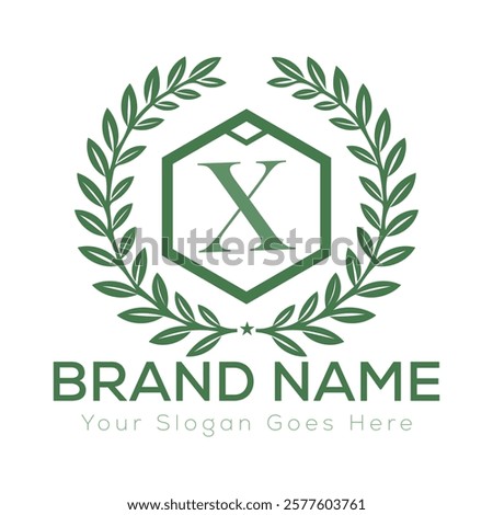 Luxury Laurel Wreath Letter X Logo Design with Hexagon Frame for Exceptional Branding
