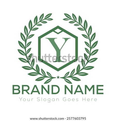 Luxury Laurel Wreath Letter Y Logo Design with Hexagon Frame for Youthful Branding
