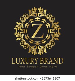 Luxury Laurel Wreath Letter Z Logo Design in Gold for a Sophisticated and Distinguished Branding Presence
