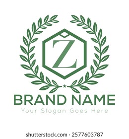 Luxury Laurel Wreath Letter Z Logo Design with Hexagon Frame for Zesty Branding
