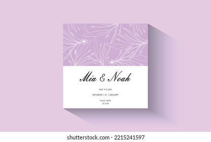 Plantilla De Invitación A La Boda De Lavander De Lujo Con Flores De Dibujo A Mano Moderna