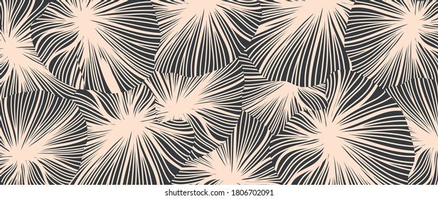 Luxury leaf art deco wallpaper. Nature background vector. Floral pattern with tropical plant line art on trendy color background. Vector illustration.