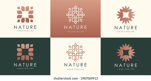 diseño del logo del vector de oro circular de hoja de lujo. Logotipo de flores de hoja universal lineal