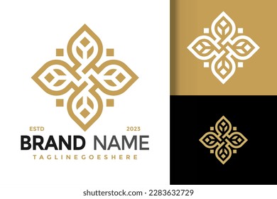 Ilustración vectorial del logotipo de flores de hoja de lujo