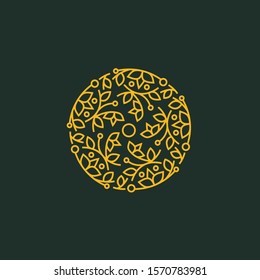 Luxury Leaf Ornament in The Round Shape Design Vector