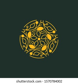 Luxury Leaf Ornament in The Round Shape Design Vector
