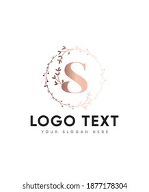 Luxury leaf ornaments and elegant decorative letter type S logo template, Vector logo for business and company identity 