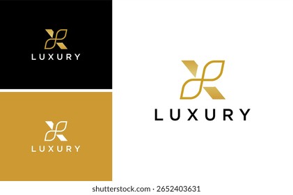 Luxury Leaf X Logo Vector Design with Elegant Monogram Initial Letter Symbol for Premium Brand Identity Fashion Health Business Gold Style Minimal Modern Graphic Illustration