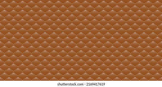 Luxury leather rhombus seamless pattern vector illustration. 3d realistic brown buttoned upholstery texture with satin effect for furniture, vintage geometric style for couch, cushion background
