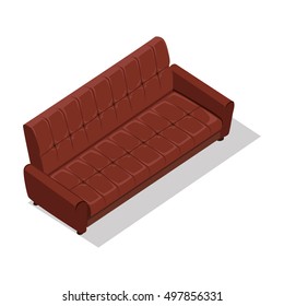Luxury leather sofa. For modern room reception or lounge. Sofa in flat design. Living room house furniture. Detailed model illustration. Divan couch settee realistic objects. Vector illustration