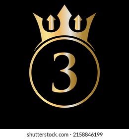 Luxury Letter 3 Crown Logo. Crown Logo on Letter 3 Vector Template for Beauty, Fashion, Star, Elegant Sign