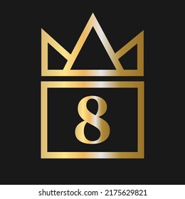 Luxury Letter 8 with Crown Logo for Cosmetic, Boutique, Hotel Identity Concept Vector
