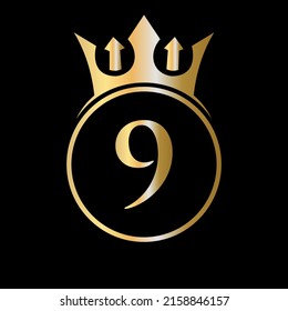 Luxury Letter 9 Crown Logo. Crown Logo on Letter 9 Vector Template for Beauty, Fashion, Star, Elegant Sign