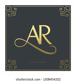 luxury letter AR logo template in gold color. Royal premium logo template vector