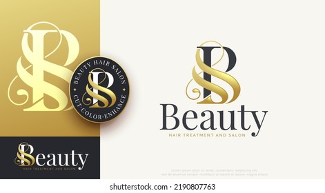 luxury letter b beauty woman hair style icon design