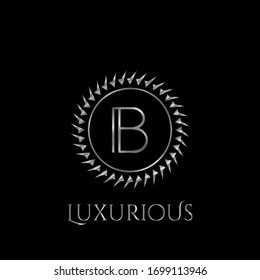 Luxury letter B Circle Logo vector design  silver color.