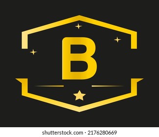 plantilla de logotipo de letra de lujo B en color oro. con un alfabeto de letras iniciales de estilo lujoso.