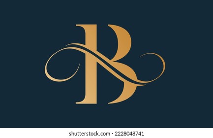 Luxury letter b logo template in gold color. Modern trendy initial luxury b letter logo design. Royal premium letter b logo design vector template.