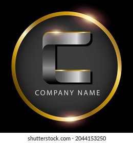 Luxury letter C in golden circle for premium brand identity or label. Vector illustration
