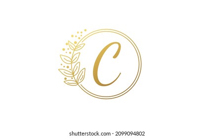 logotipo de letra de lujo c con plantilla de diseño de hoja