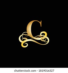 Luxury Letter C Monogram logo with gold color and black background