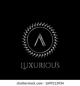 Luxury letter A Circle Logo vector design  silver color.