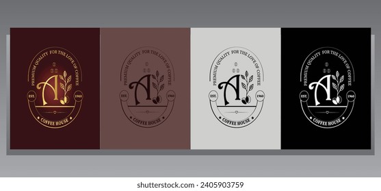 Luxury A Letter Coffee bean logo design elements vector sign. A Letter logo for corporate identity. coffee bean logo ,luxury letter logo.