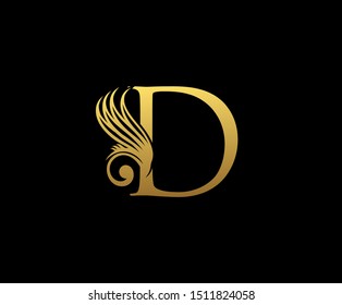 Luxury Letter D Logo Icon . Initial Letter D Design Vector Luxury Gold Color.Print monogram initials stamp line art sign symbol.