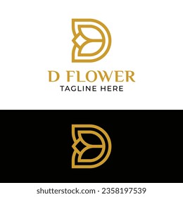 Luxusbrief D mit Rose Tulip Blume für Mode Beauty Spa Wellness Boutique Parfüm Florist Logo Design Vorlage