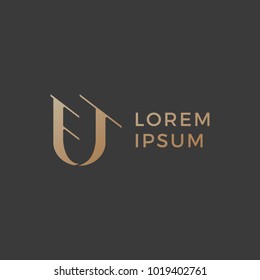 Luxury Letter E J Gold with dark grey background logo