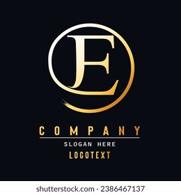 luxury letter E logo design. Brush Stroke E Letter Logo Design. Yellow Gold Paint Logo E Letters Icon with Elegant Circle Vector Design.eps
