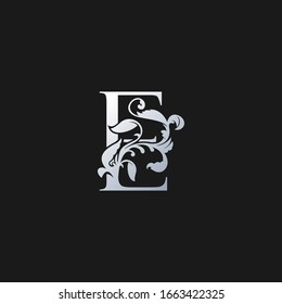 Luxury Letter  E Logo Icon,  Monogram vector design concept abstract nature floral  letter with leaf ornament.
