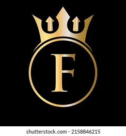 Luxury Letter F Crown Logo. Crown Logo on Letter F Vector Template for Beauty, Fashion, Star, Elegant Sign