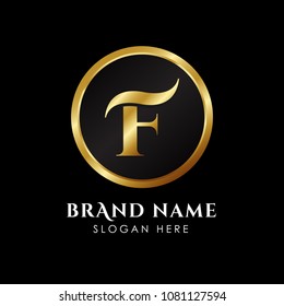 luxury letter F logo template in gold color. Royal premium logo template vector