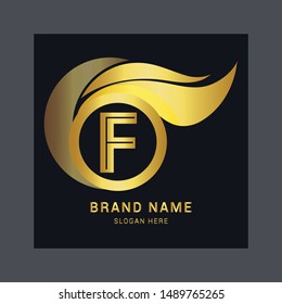 luxury letter F logo template in gold color. Royal premium logo template vector