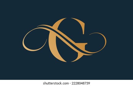 Plantilla de logotipo de letra g de lujo en color oro. Diseño moderno y de moda de lujo inicial de letra g con logotipo. Plantilla vectorial de diseño de logotipo G de letra premium real.