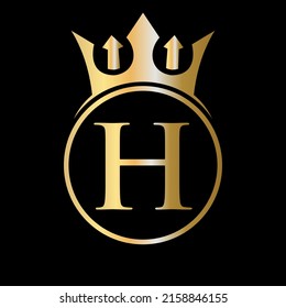 Luxury Letter H Crown Logo. Crown Logo on Letter H Vector Template for Beauty, Fashion, Star, Elegant Sign