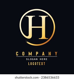 luxury letter H logo design. Brush Stroke H Letter Logo Design. Yellow Gold Paint Logo H Letters Icon with Elegant Circle Vector Design.eps