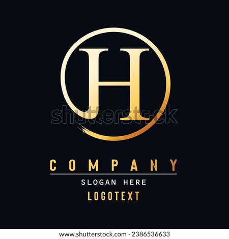luxury letter H logo design. Brush Stroke H Letter Logo Design. Yellow Gold Paint Logo H Letters Icon with Elegant Circle Vector Design.eps