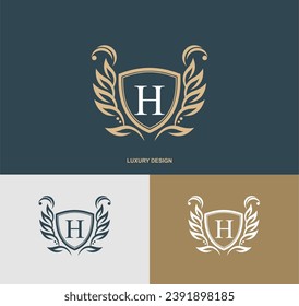 Luxury letter H monogram emblem template with elegant calligraphy ornament. graceful H logo. Signs for business, Restaurant, Royalty, Boutique, Hotel, Heraldic, Jewelry, Fashion, Cafe, etc. vector