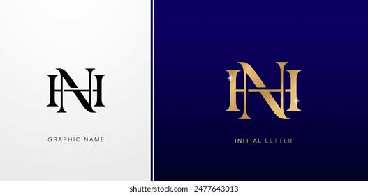 Luxury letter HN logo icon design template monogram with a letter logo elegant style for business cards elements, branding company identity, advertisement material golden foil papers, collage printing