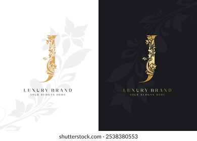 Letra de lujo J nombre de oro diseño de logotipo moderno inicial